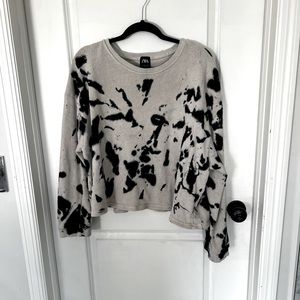 Zara Cropped Black and White Splatter Dyed Sweatshirt